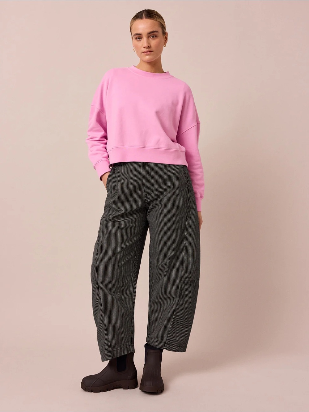 Women's Wide Leg Pinstripe Jeans in Charcoal Gray